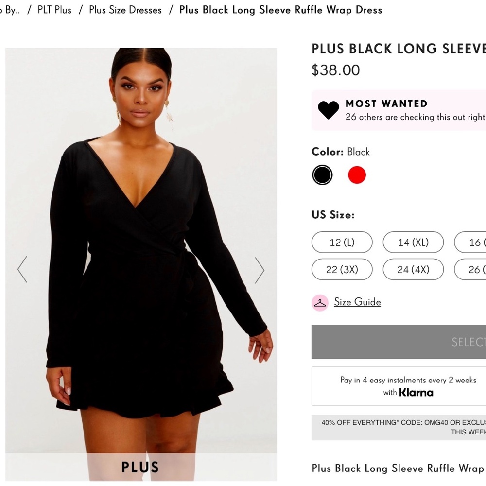 PRETTYLITTLETHING PLUS BLACK LONG SLEEVE RUFFLE WRAP DRESS